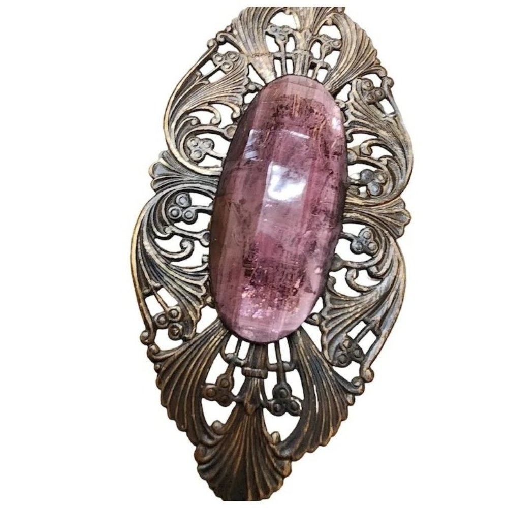 Vintage Multi Faceted Brass Sash Pin Style Brooch (A1859)